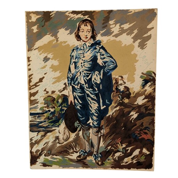 Vintage Paint by Numbers Art Panels 1960s Unfinished Blue Boy Pinky - Picture 7 of 13